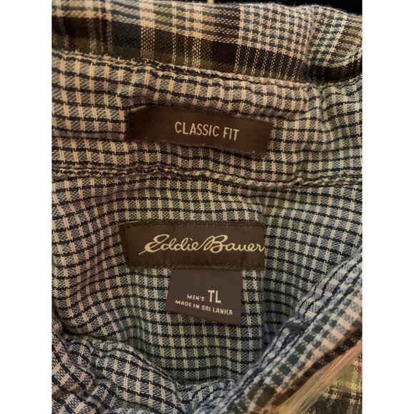 Eddie Bauer Men’s TL Classic Fit Blue Gray Plaid Long Sleeve Button-down Shirt - Picture 2 of 7